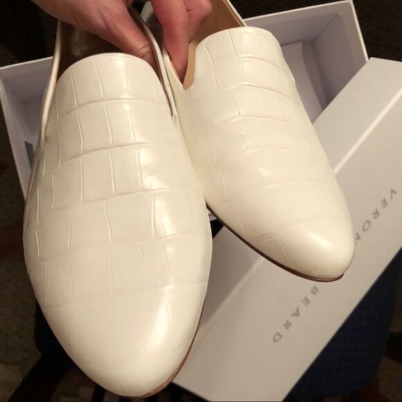 NEW Veronica Beard Griffin White Loafers Sz 9 Croc Preppy Coastal Work Resort - Picture 2 of 9